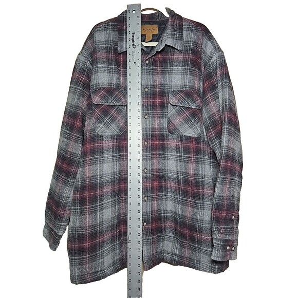 St Johns Bay Mens 2XLT Quilted Flannel Shirt Jacket Plaid Gray Red Vintage Macau - Picture 4 of 8